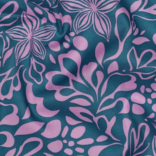 BAUMWOLLE VOILE BLUMEN PETROL #7