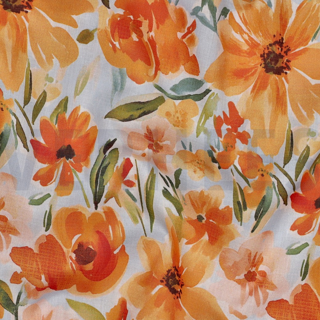 COTTON VOILE DIGITAL FLOWERS LIGHT BLUE #7