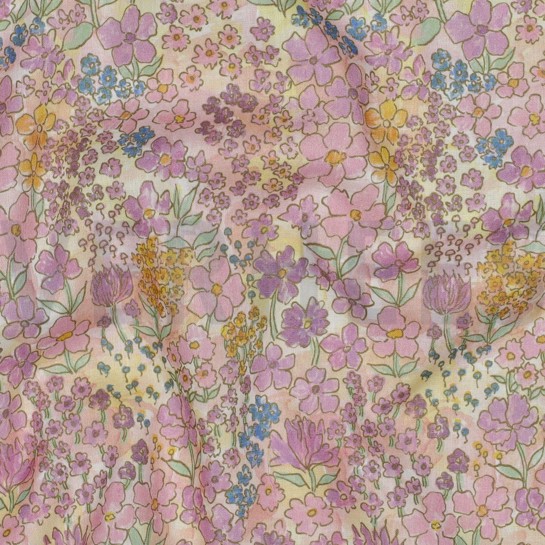 BAUMWOLLE VOILE DIGITAL KLEINE BLUMEN HELLROSA #7