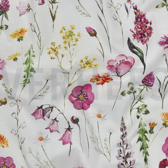BAUMWOLLE VOILE DIGITAL BLUMEN WEISS #7