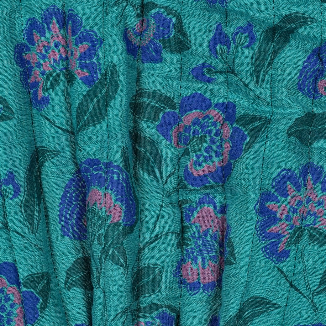 DOUBLE GAUZE GEWATTEERD BLOEMEN PETROL #7