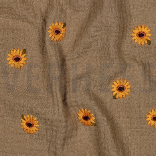 MUSSELIN STICKEREI SONNENBLUMEN BEIGE #7
