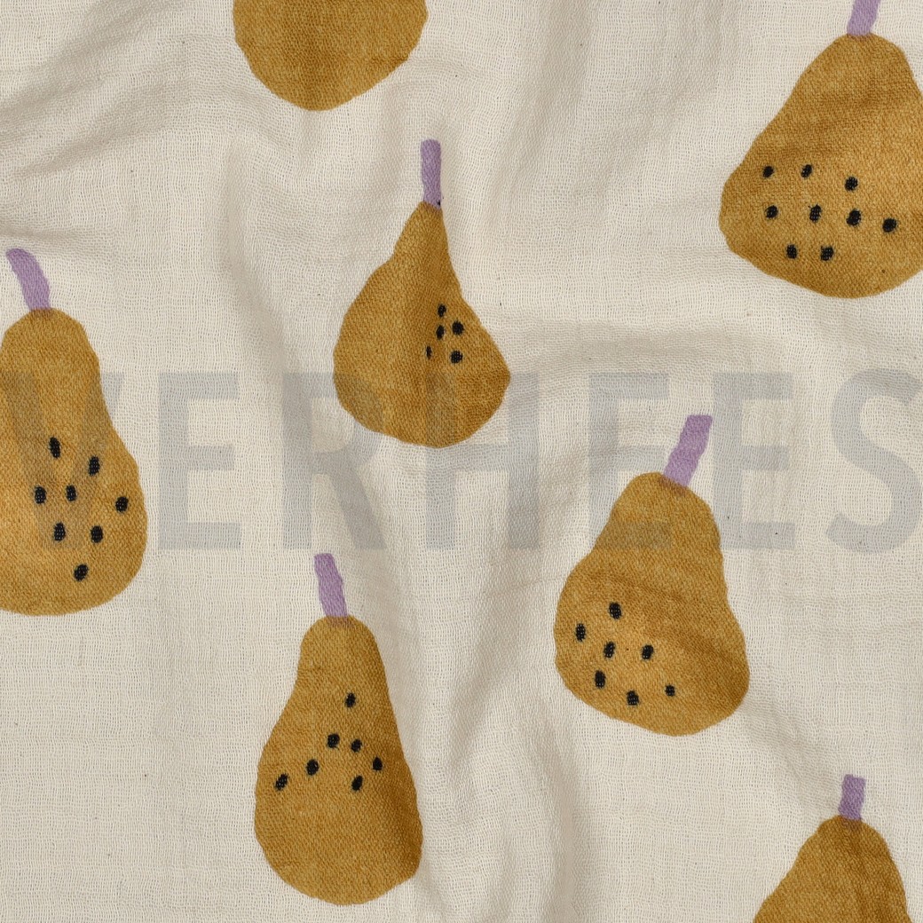 DOUBLE GAZE DE COTON GOTS POIRES JENNIFER BOURON NATUREL/OCRE #7