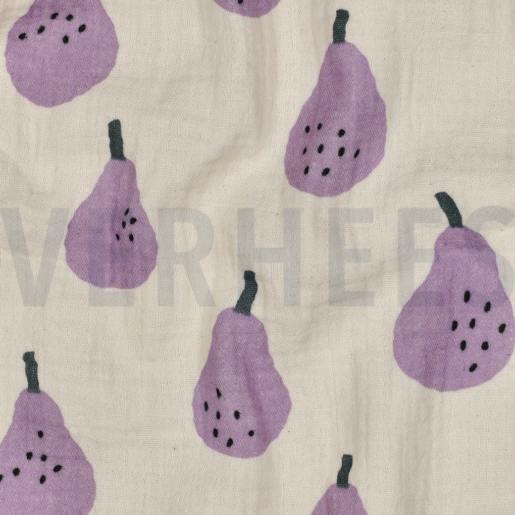DOUBLE GAZE DE COTON GOTS POIRES JENNIFER BOURON NATUREL/LAVANDE #7