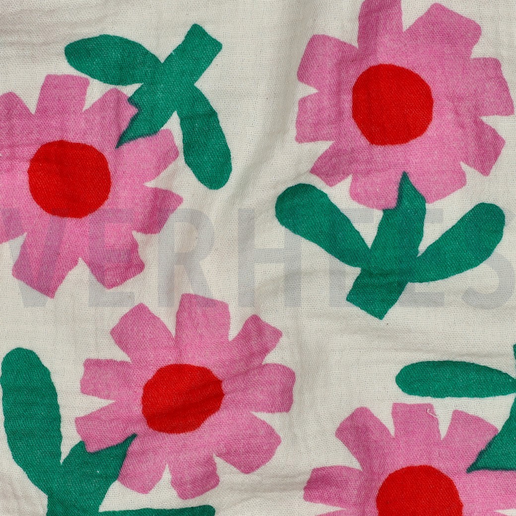 MUSSELIN GOTS BLUMEN JENNIFER BOURON NATUR/ROSA #7