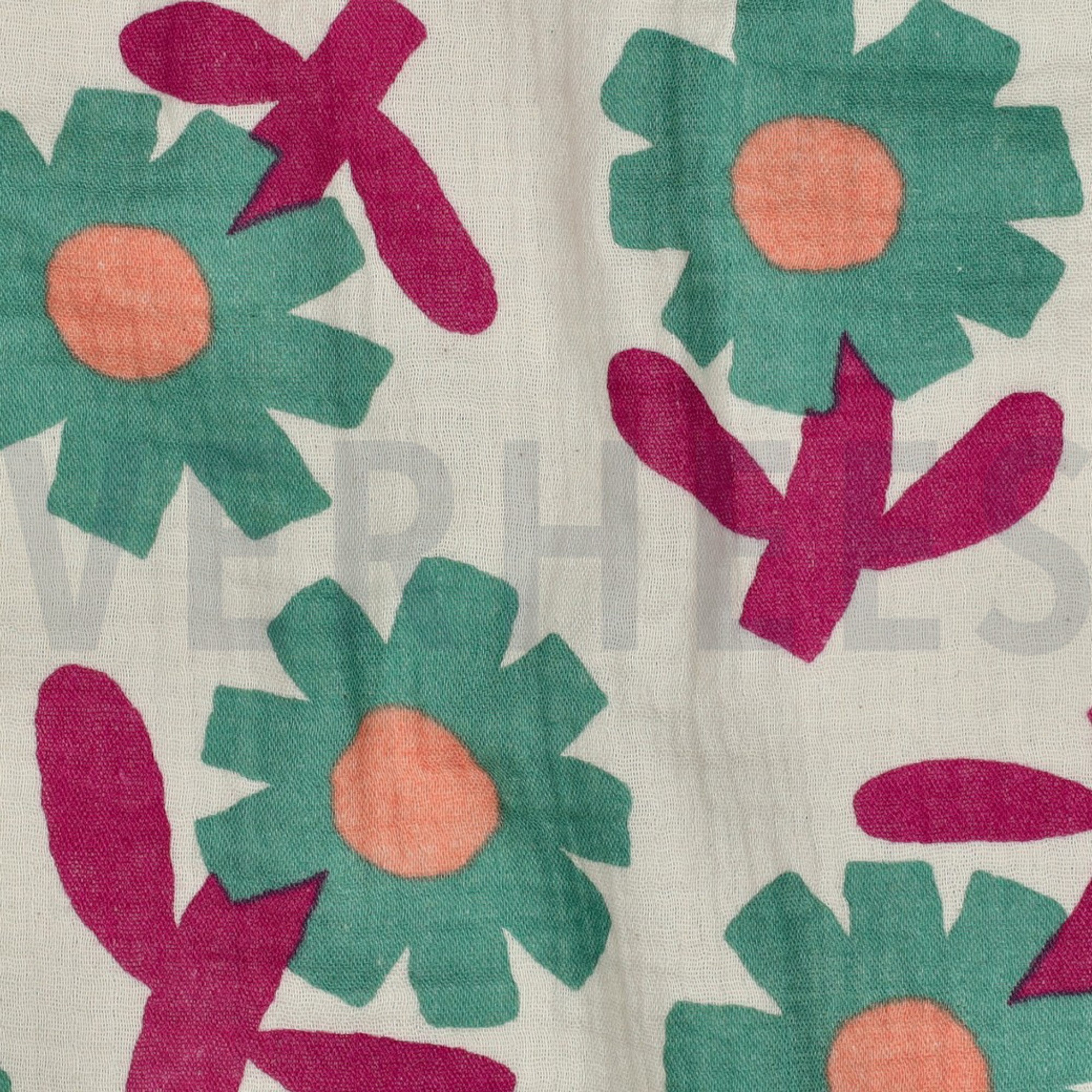 DOUBLE GAUZE GOTS BLOEMEN JENNIFER BOURON NATUREL/GROEN (high resolution) #2