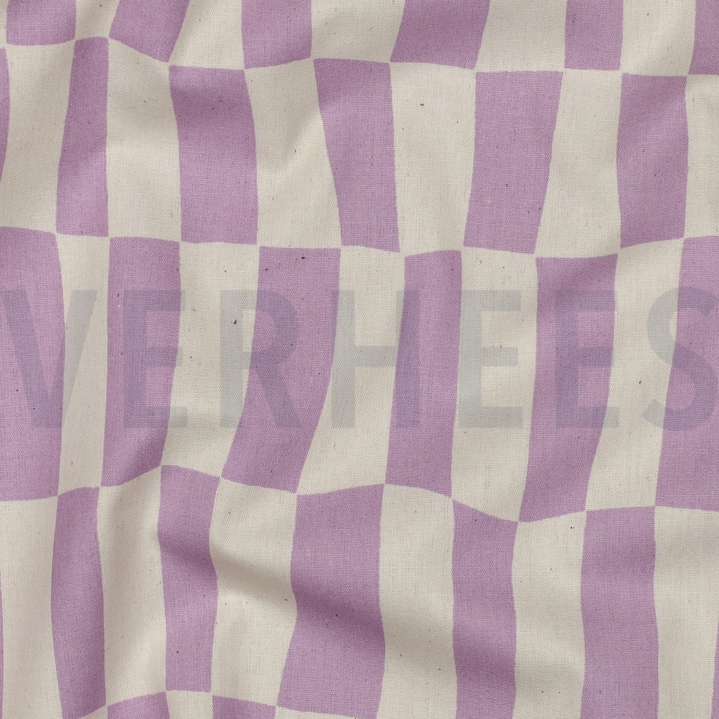 KATOENEN POPLIN GOTS RUITEN JENNIFER BOURON NATUREL/LAVENDEL #7