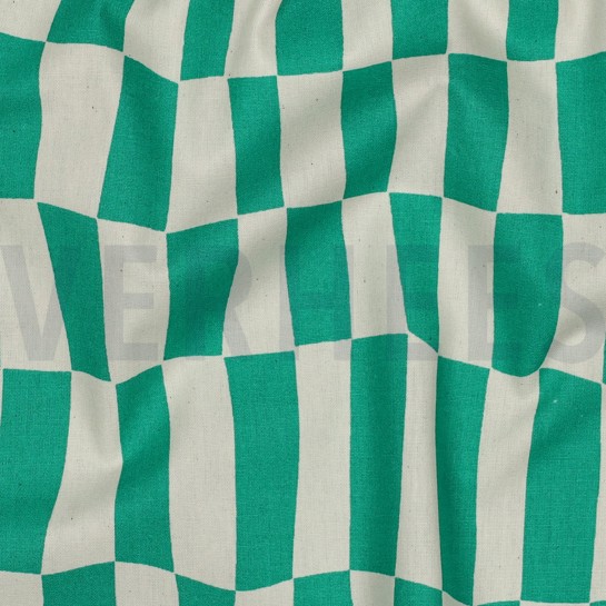 KATOENEN POPLIN GOTS RUITEN JENNIFER BOURON NATUREL/GROEN #7