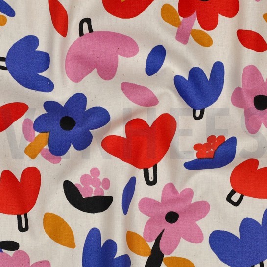 KATOENEN POPLIN GOTS BLOEMEN JENNIFER BOURON NATUREL/BLAUW #7