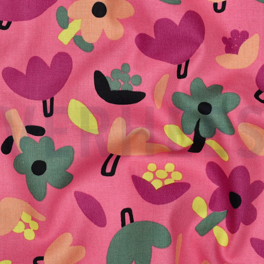 BAUMWOLLE POPELINE GOTS BLUMEN JENNIFER BOURON ROSA #7