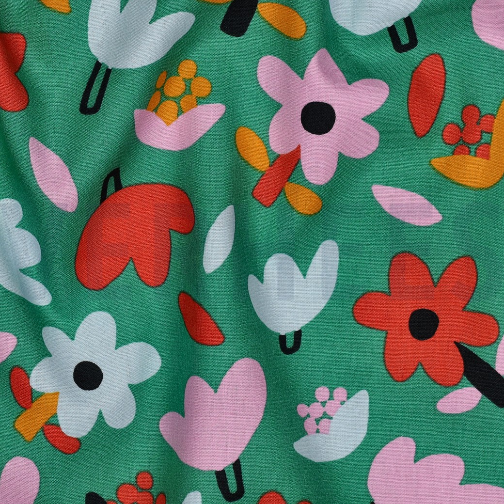 POPLIN GOTS FLOWERS JENNIFER BOURON GREEN #7