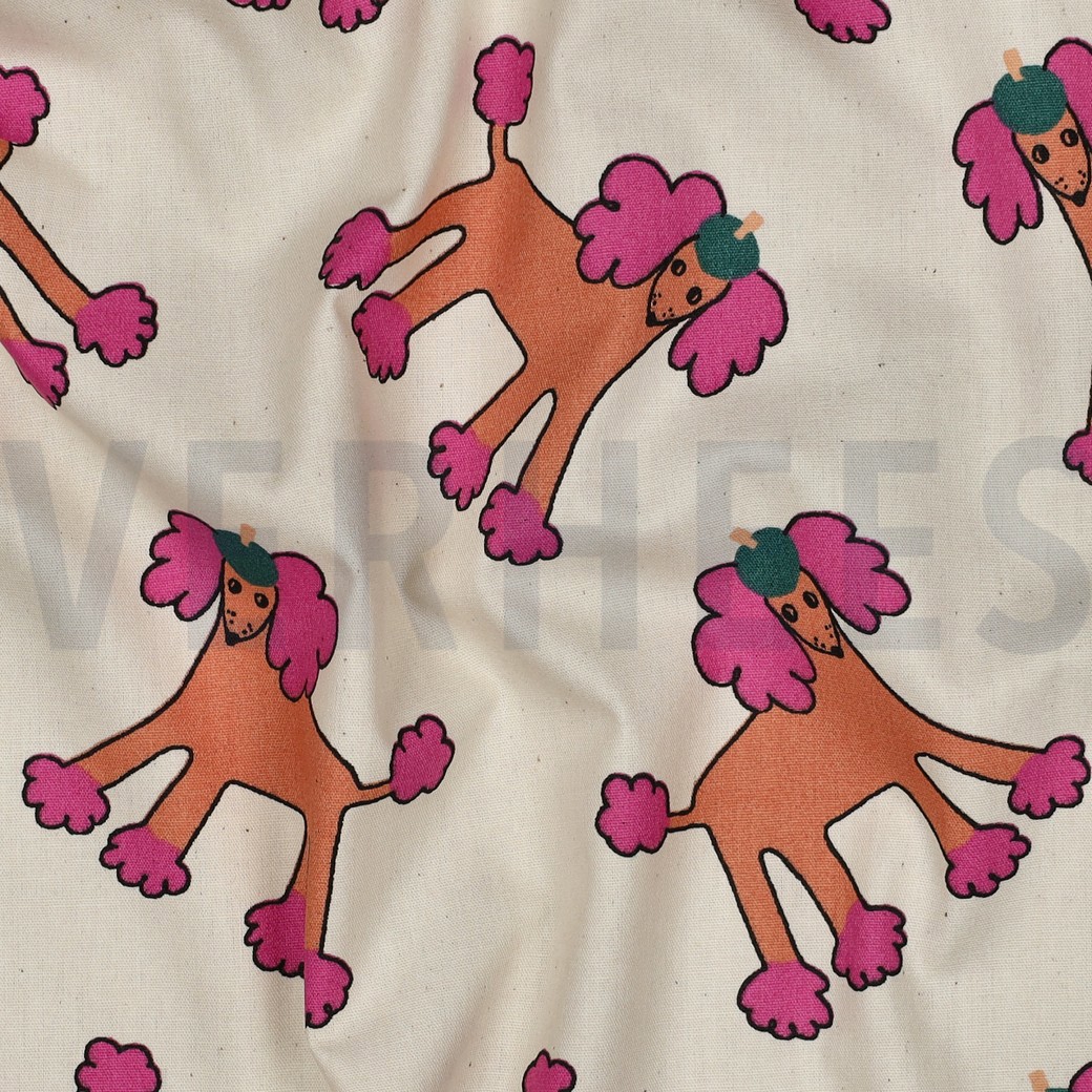 POPELINE DE COTON GOTS CHIENS JENNIFER BOURON NATUREL/ROSE #7