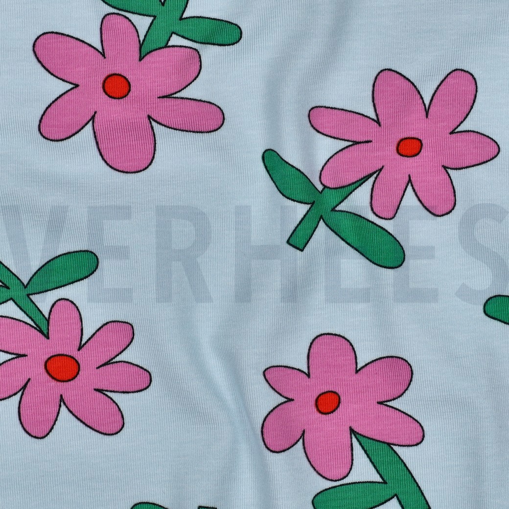 JERSEY GOTS FLOWERS JENNIFER BOURON LIGHT BLUE #7