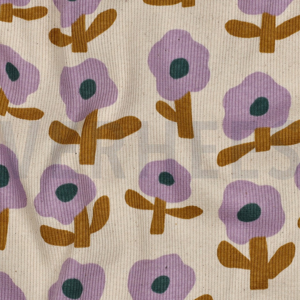 RIPPJERSEY GOTS BLUMEN JENNIFER BOURON NATUR/LAVENDEL #7