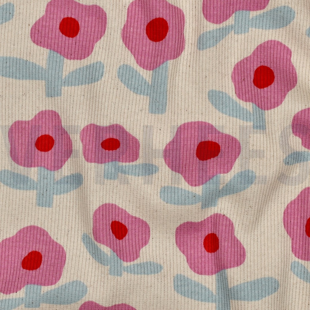 RIPPJERSEY GOTS BLUMEN JENNIFER BOURON NATUR/ROSA #7