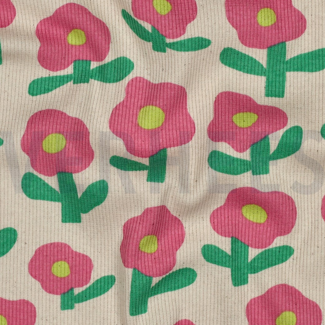 RIPPJERSEY GOTS BLUMEN JENNIFER BOURON NATUR/ROSA #7