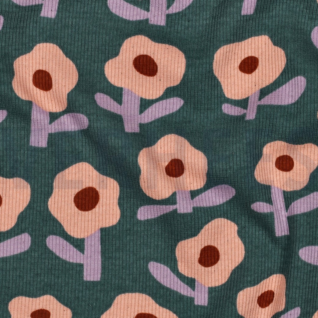 RIPPJERSEY GOTS BLUMEN JENNIFER BOURON GRÜN #7
