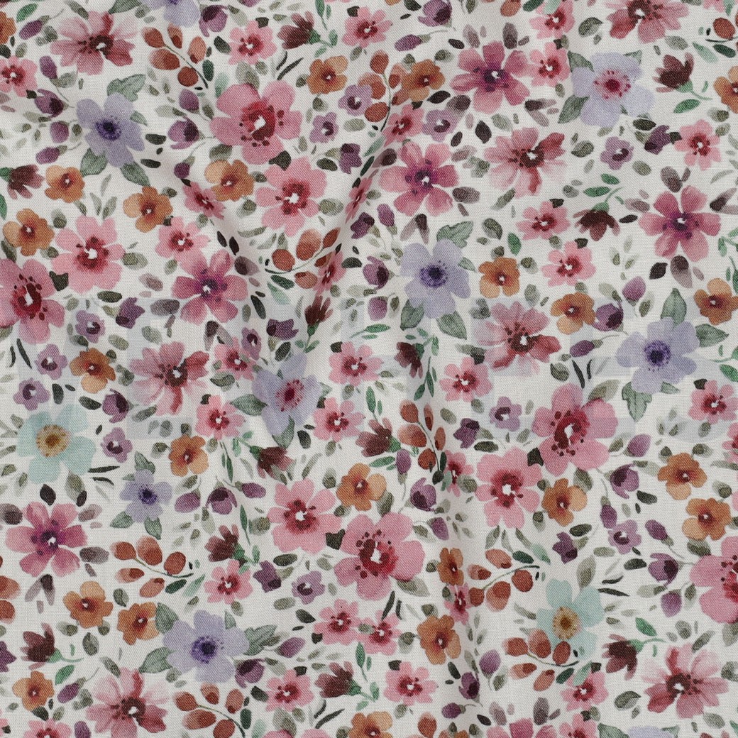 FEIN GEWEBTE BAUMWOLLPOPELINE DIGITAL BLUMEN WEISS #7