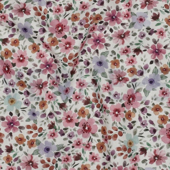 FEIN GEWEBTE BAUMWOLLPOPELINE DIGITAL BLUMEN WEISS #7