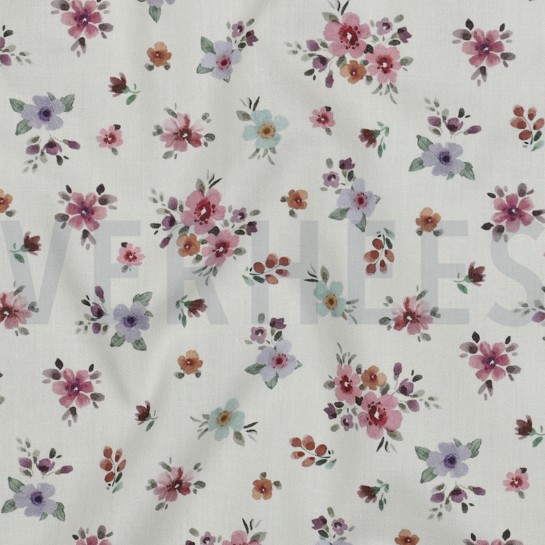 FEIN GEWEBTE BAUMWOLLPOPELINE DIGITAL BLUMEN WEISS #7