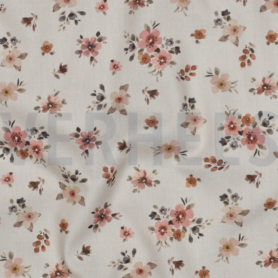 FEIN GEWEBTE BAUMWOLLPOPELINE DIGITAL BLUMEN PFIRSICH #7