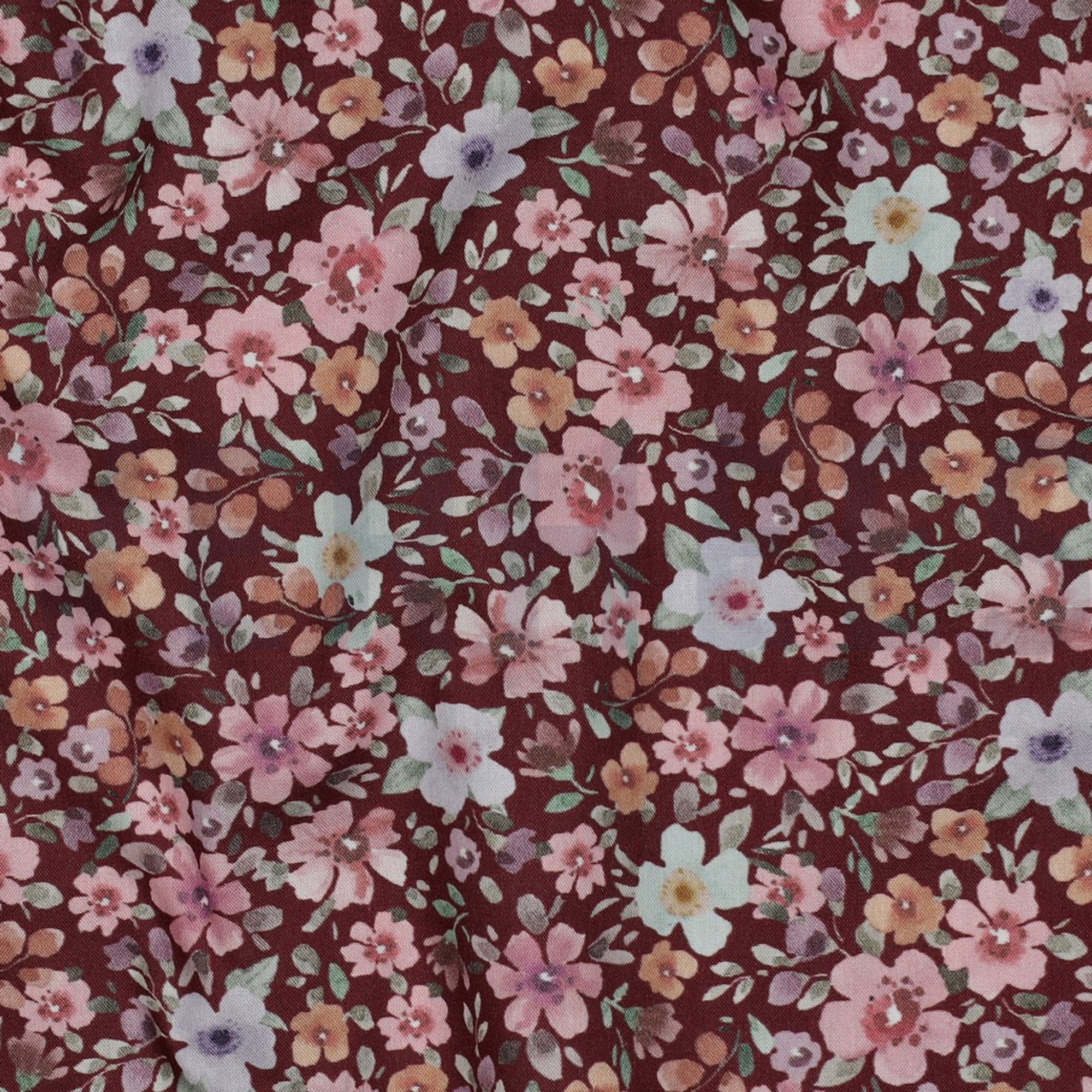FEIN GEWEBTE BAUMWOLLPOPELINE DIGITAL BLUMEN BORDEAUXROT (high resolution) #2