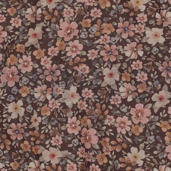 FEIN GEWEBTE BAUMWOLLPOPELINE DIGITAL BLUMEN BRAUN #7