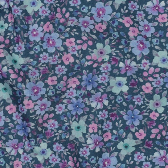 FEIN GEWEBTE BAUMWOLLPOPELINE DIGITAL BLUMEN PETROL #7