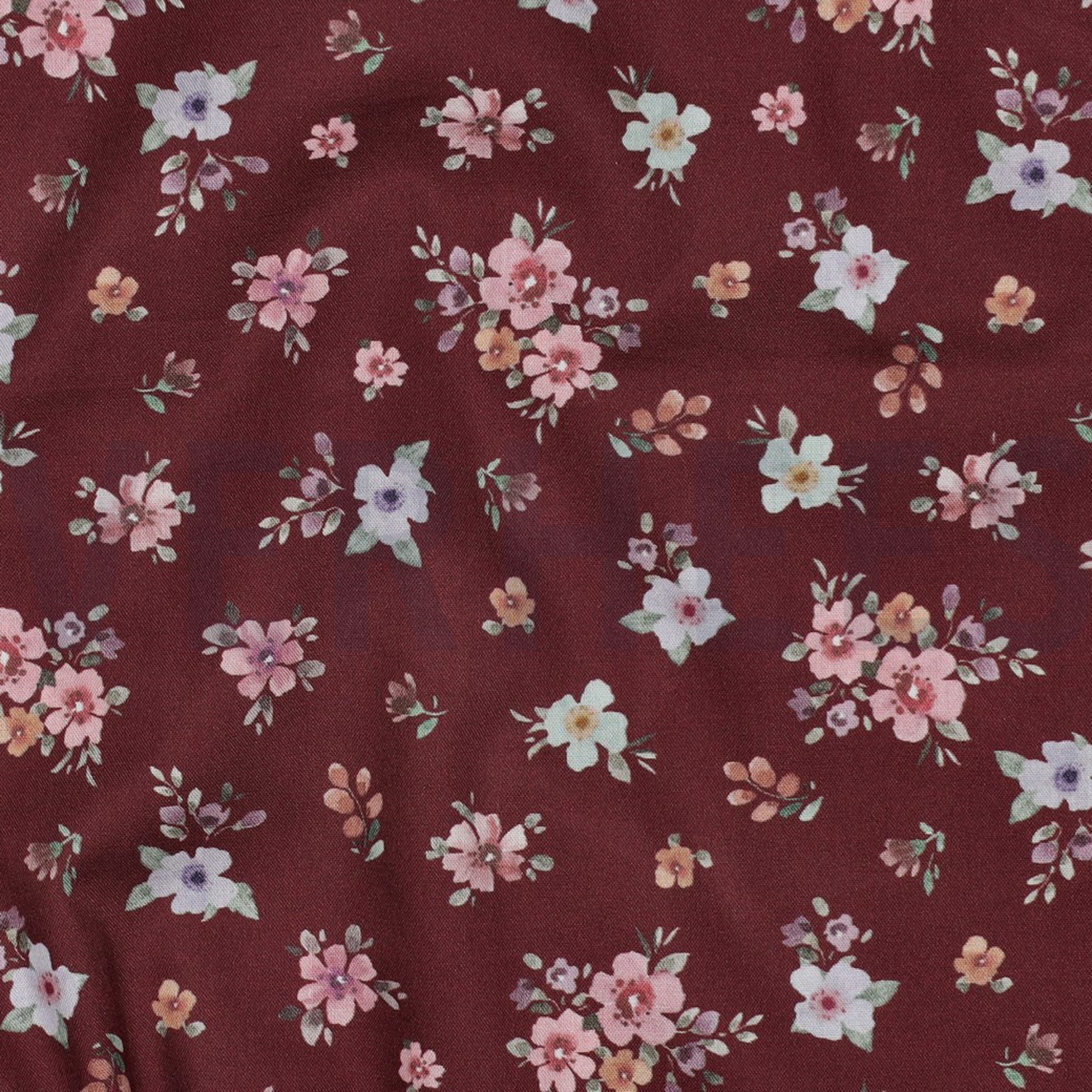 FEIN GEWEBTE BAUMWOLLPOPELINE DIGITAL BLUMEN BORDEAUXROT (high resolution) #2