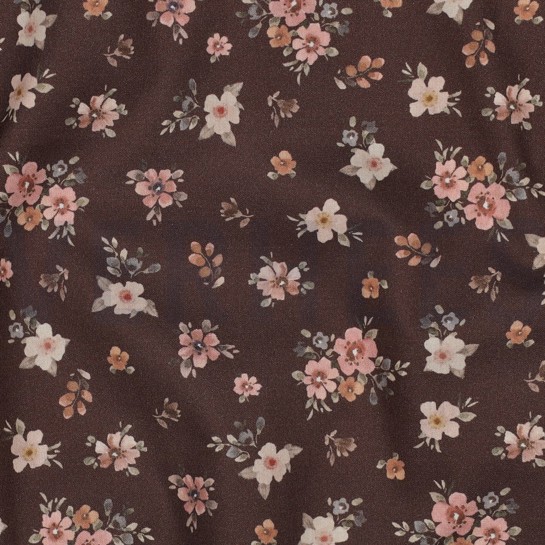 FEIN GEWEBTE BAUMWOLLPOPELINE DIGITAL BLUMEN BRAUN #7