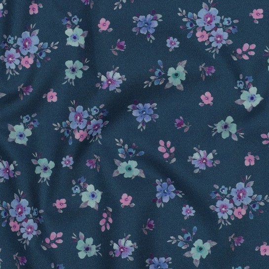 FEIN GEWEBTE BAUMWOLLPOPELINE DIGITAL BLUMEN PETROL #7