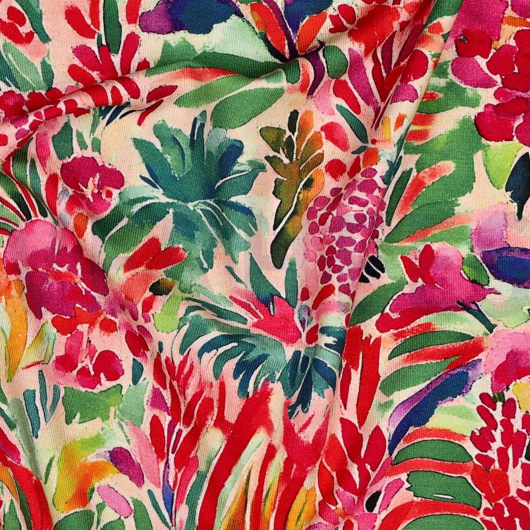 VISCOSE JERSEY DIGITAAL BLOEMEN ROZE #7