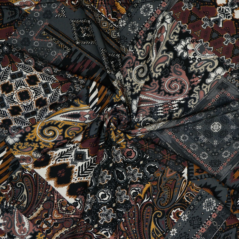 VISCOSE RADIANCE DIGITAL PATCH ETHNIQUE GRIS FONCÉ #7