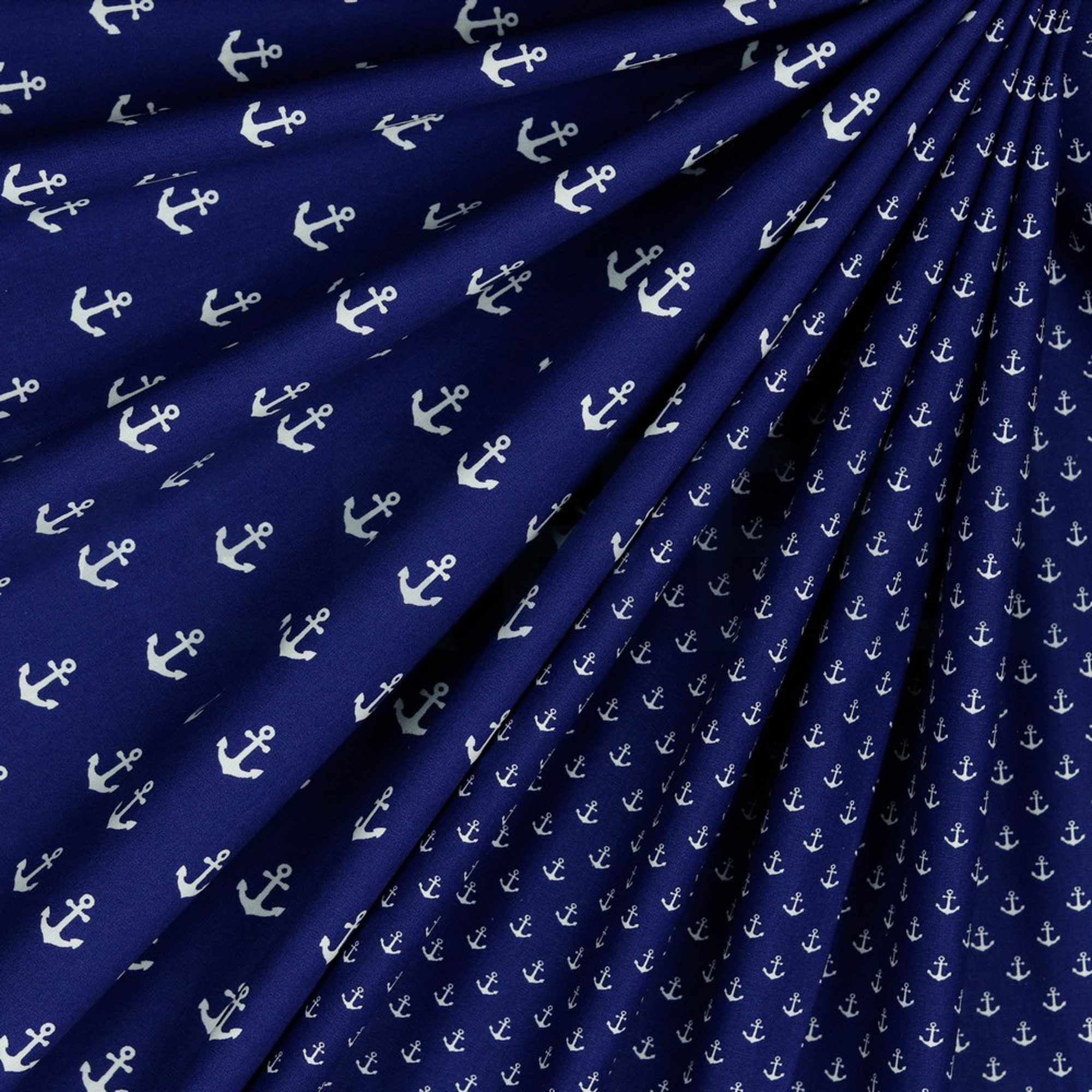 KATOENEN POPLIN KLEINE ANKERS KOBALTBLAUW (high resolution) #2