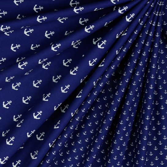 KATOENEN POPLIN KLEINE ANKERS KOBALTBLAUW #7