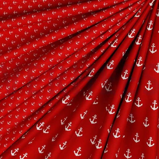 BAUMWOLLE POPELINE KLEINE ANKER ROT #7