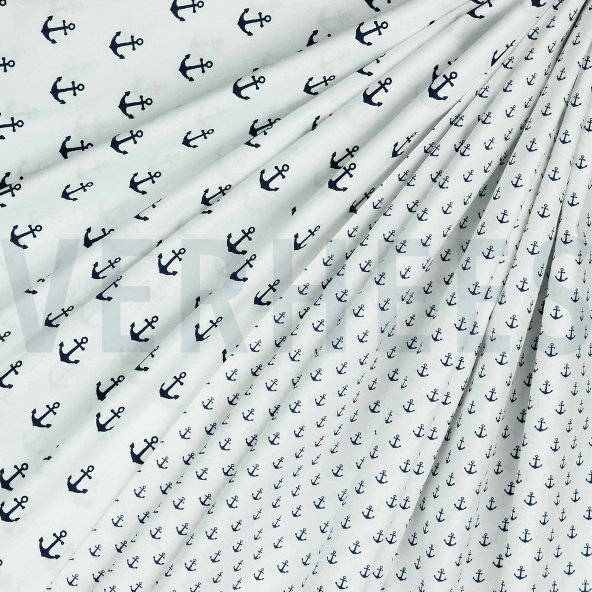 KATOENEN POPLIN KLEINE ANKERS WIT/DONKERBLAUW (high resolution) #2