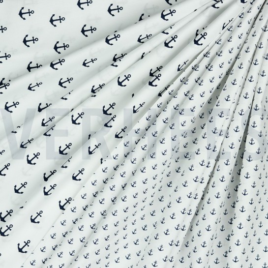 KATOENEN POPLIN KLEINE ANKERS WIT/DONKERBLAUW #7