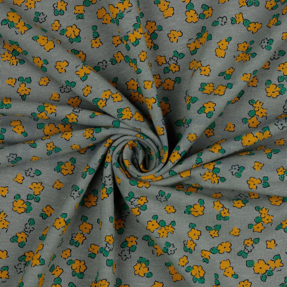 LEINEN JERSEY KLEINE BLUMEN GRAU #7