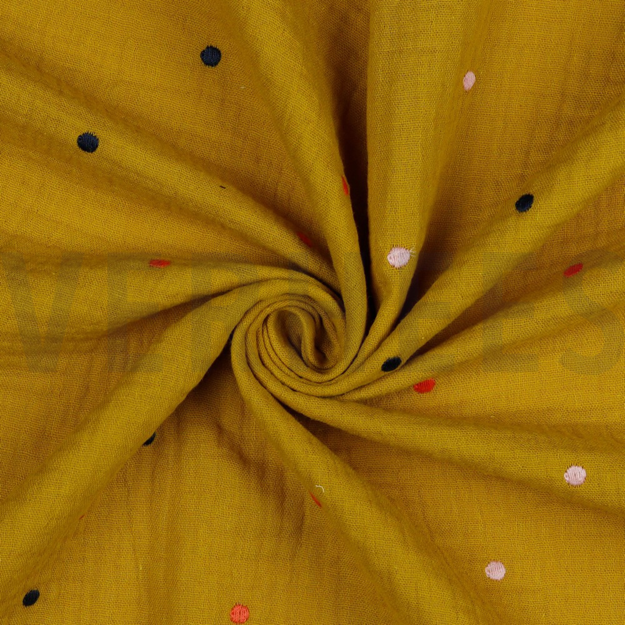 DOUBLE GAUZE EMBROIDERY DOTS OCHRE (high resolution) #2