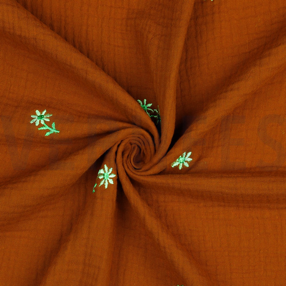 DOUBLE GAUZE EMBROIDERY BLOEMEN ROEST #7
