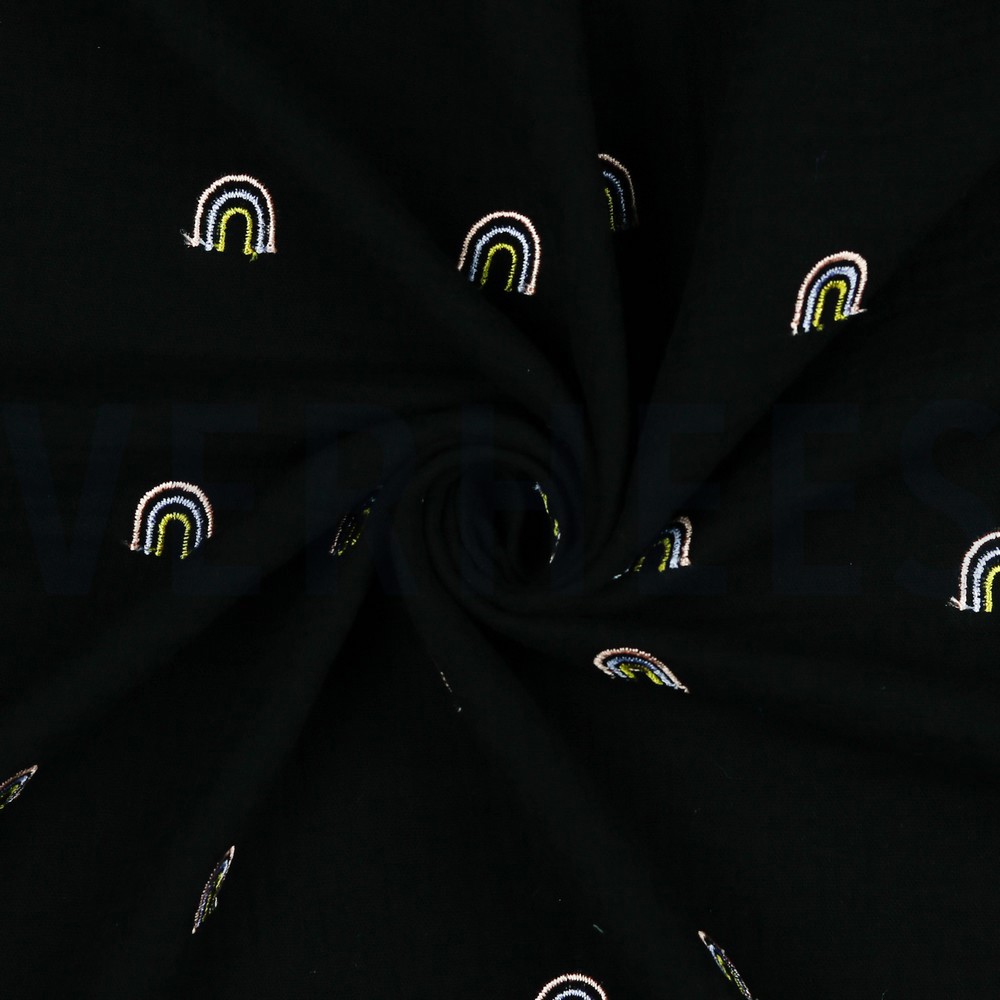 DOUBLE GAUZE EMBROIDERY RAINBOWS BLACK #7