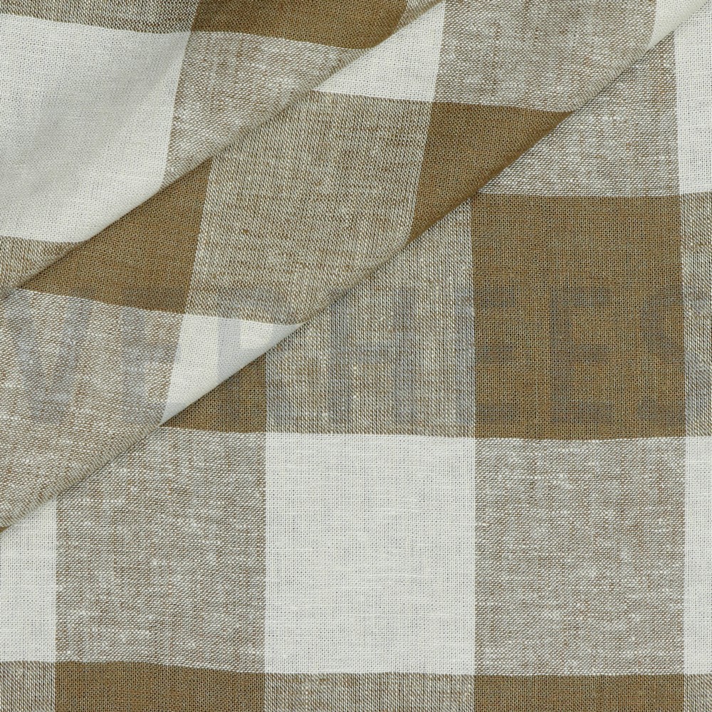 LINEN VISCOSE YARN DYED CHECKS LIGHT BROWN #7