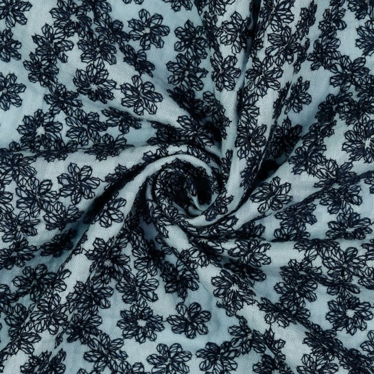 DOUBLE GAUZE GEKLEURDE EMBROIDERY LICHTBLAUW #7