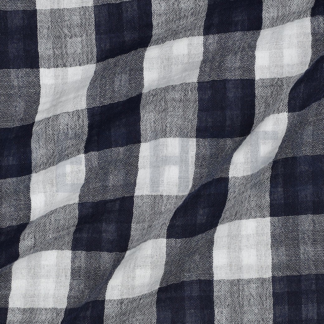 DOUBLE GAZE DE COTON DOUBLE FACE CARREAUX BLEU MARINE #7