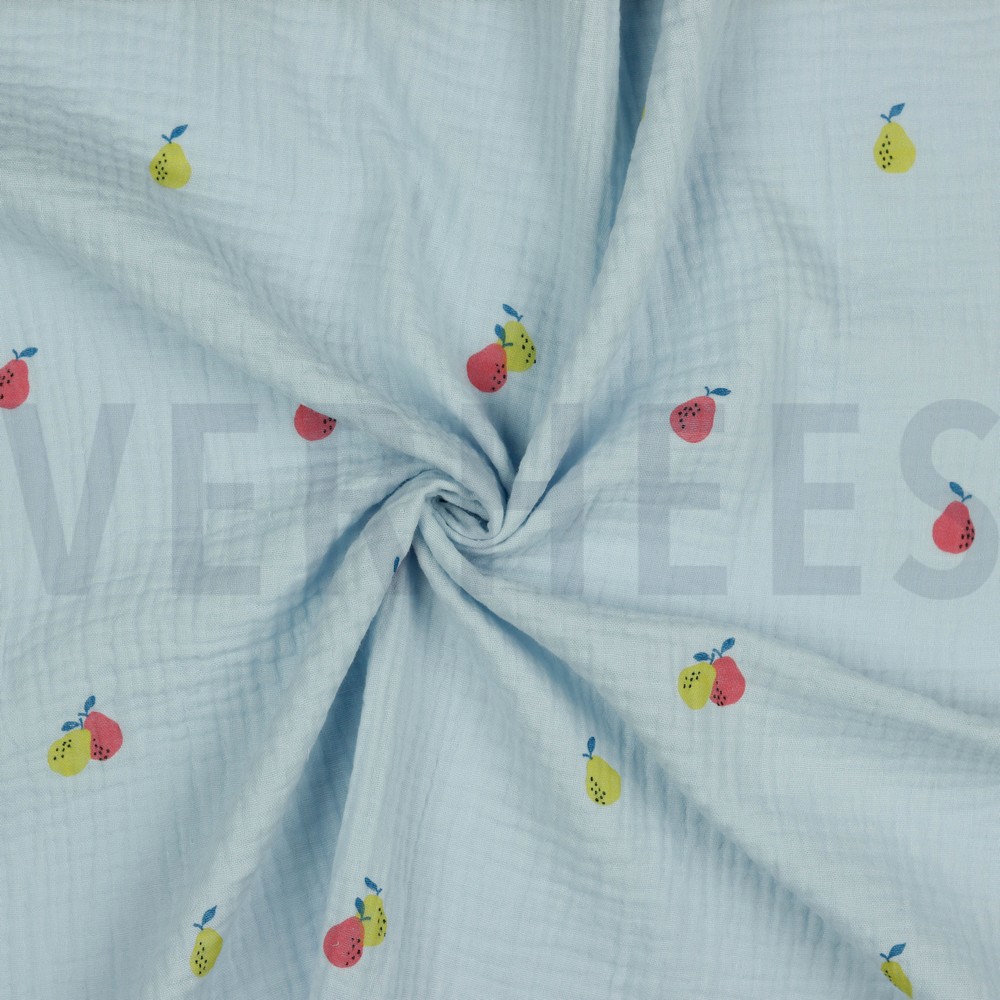 DOUBLE GAZE DE COTON POIRES BLEU CLAIR #7