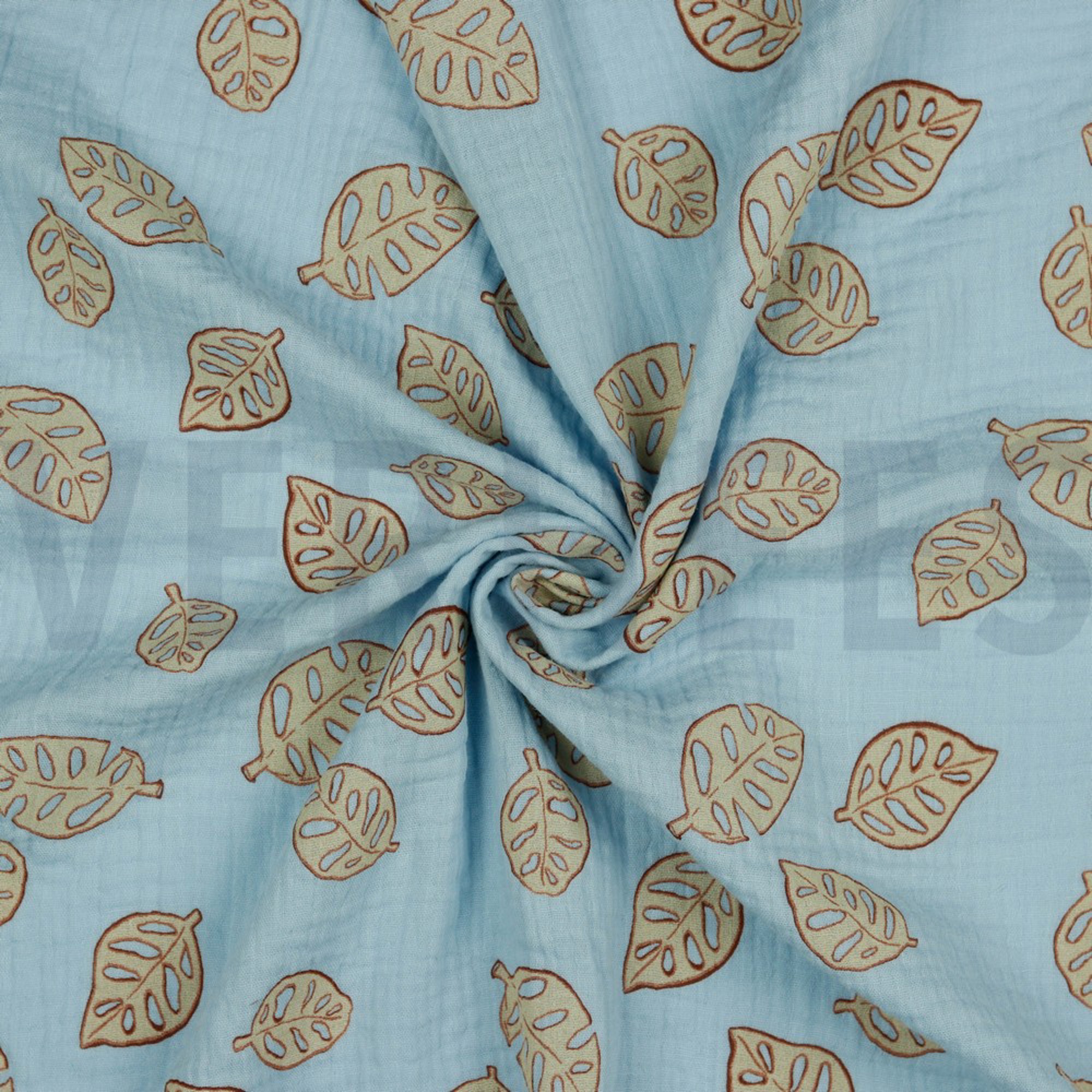 DOUBLE GAUZE MONSTERA LEAVES LIGHT BLUE (high resolution) #2