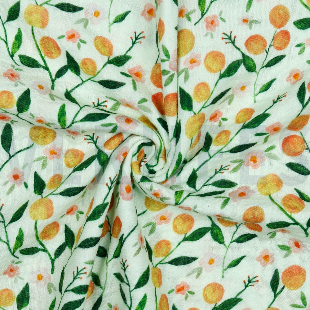 DOUBLE GAZE DE COTON FRUITS & FLEURS VERT DOUX #7