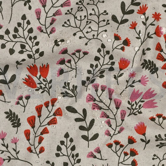COATED CANVAS LINEN LOOK FLOWERS PINK #7