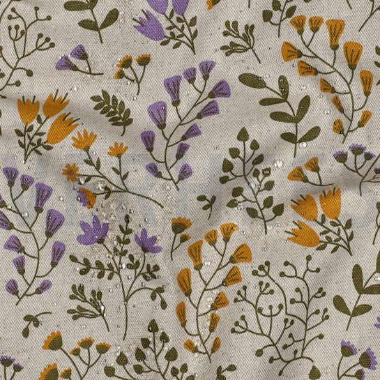 COATED CANVAS LINEN LOOK FLOWERS OCHRE #7